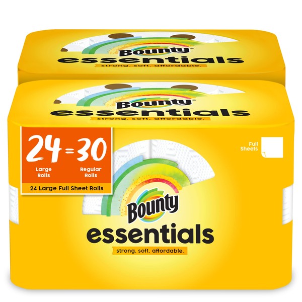 Bounty Essentials Full Sheet Paper Towels, 24 Large Rolls = 30 Regular Rolls