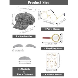 AOTHSO 12 Pcs Boy Old Man Costume 100 Days of School Outfit 1920s Kid Grandpa Outfit with Newsboy Cap Suspender Magnify Glass