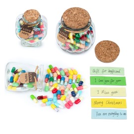 XHDAI Capsule Letters Message in a Bottle Glass，Capsule Message Pills/Love Letter/Cute Gifts Ideas for Boyfriend/Girlfriend. (Mixed Color 60PCS)