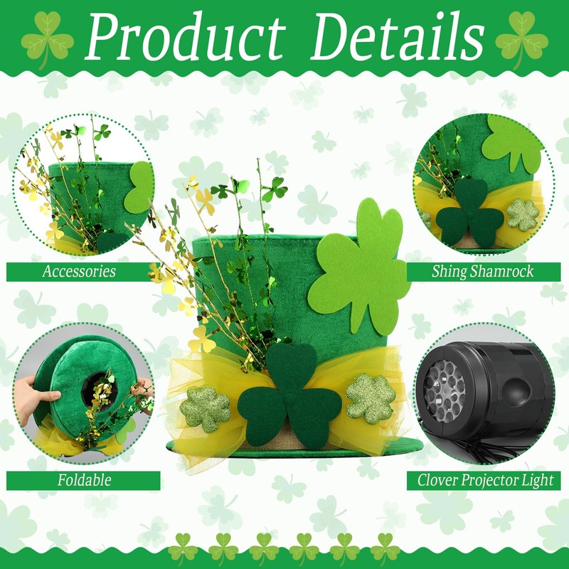 Glooglitter St. Patrick's Day Tree Topper Hat with Projector Large