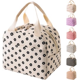 Arae Lunch Bags for Women Reusable - Large Insulated Lunch Box Lightweight Tote for Work, Travel, Beach & Daily Use, Flower - Beige