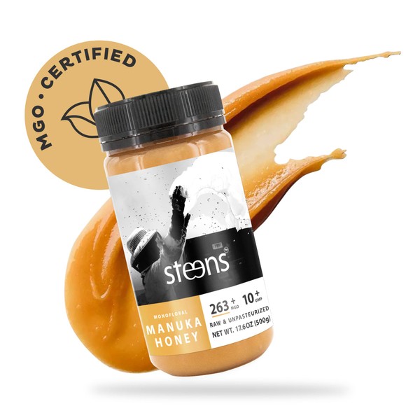 Steens Manuka Honey - MGO 263+ - Pure & Raw 100% Certified UMF 10+ Manuka Honey - Bottled and Sealed in New Zealand - 17.6 oz Jar