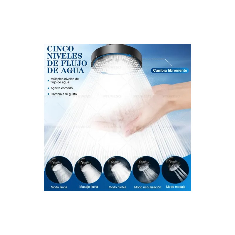 Cabezal De Ducha Regadera Parabaño 5modo Alta Presión Filtro