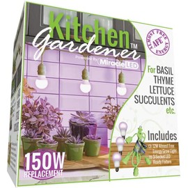Miracle LED 609601 Kitchen Gardener 3-Socket LED Grow Light Bulb Kit with Red & Blue Spectrum Hi-Yield AFE Bulbs