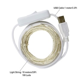 RUICHEN USB Fairy Lights 33 Ft 100 LED Firefly String Lights with ON/Off Switch, Waterproof Silver Wire Christmas Lights for Bedroom Wall Ceiling Wreath Crafts Wedding Party (Warm White)