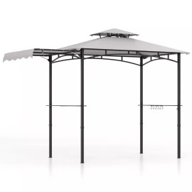 Costway 10.5 x 5' Outdoor Double-Tier Grill Gazebo With 2 Side Shelves 12 Hanging Hooks