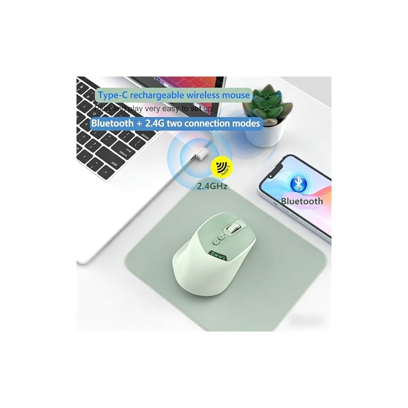 Samudgate Wireless Silent Bluetooth Mouse for Laptop - Rechargeable Dual-Mode