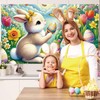 Happy Easter Photo Backdrop Bunny Rabbit Easter Eggs Flower Banner