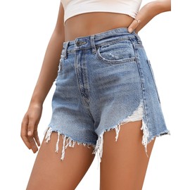 OFLUCK Women's Ripped Denim Shorts High Waisted Destroyed Summer Casual Jean Short with Pockets