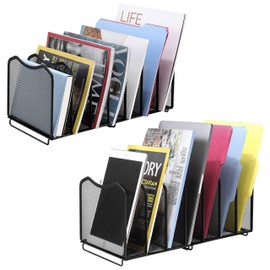 Simple Trending 2 Pack Mesh Desktop File Sorter Organizer, 7-Section Bookshelf For Desk Home Office, Black