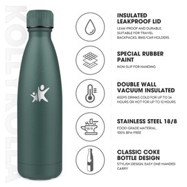 KollyKolla Thermos Flask, 750 ml, Vacuum Drinking Bottle, Stainless Steel, Leak-Proof, BPA-Free Thermos Flask, Suitable for Carbonated Drinks, for Sports, School, Yoga, Sports, Bike, Camping - Olive