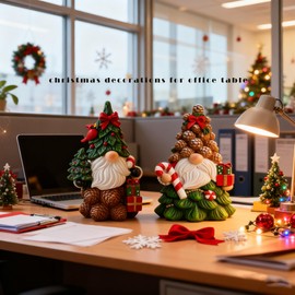 Christmas Gnomes Decorations | Set of 2 Resin Christmas Gnomes Figurines | Tomte Swedish Holiday Gnome Figurines Scandinavian for indoor office Tabletop | table centerpieces Window Sill Gifts 4.2in