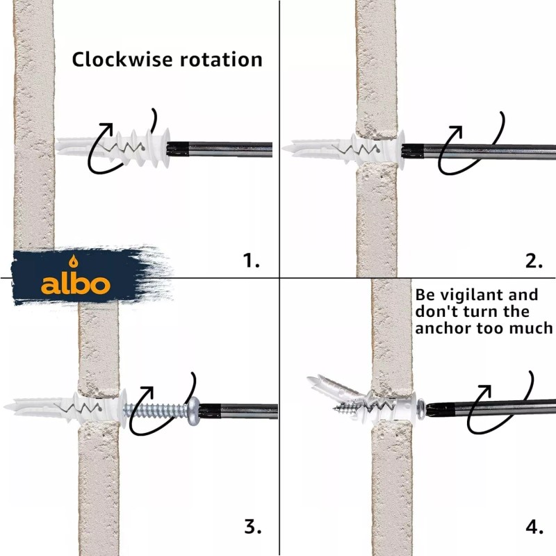 ALBO Drywall Anchor Kit Hollow Wall with Screws Set 120