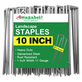 AMAGABELI GARDEN & HOME 10 Inch 200 Pack Galvanized Landscape Staples 11 Gauge Garden Staples Landscaping Staples Heavy Duty U-Shaped Tent Stakes Pins Garden Stakes for Weed Barrier Fabric Tubing Lawn