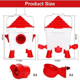 Ragnify Chicken Feeder and Waterer Set - Rain Proof 10 Pounds Chick Feeder and 2 Gal Chick Waterer with 4 Ports - Color: Small Chicken & Water Feeder