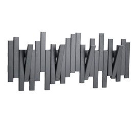 MinBoo Bamboo Multi Hook Coat Rack – Modern, Unique, Space-Saving Coat Hanger with 4 Flip-Down Hooks for Hanging Coats, Scarves,Key, Hat Umbrella and More,Gray