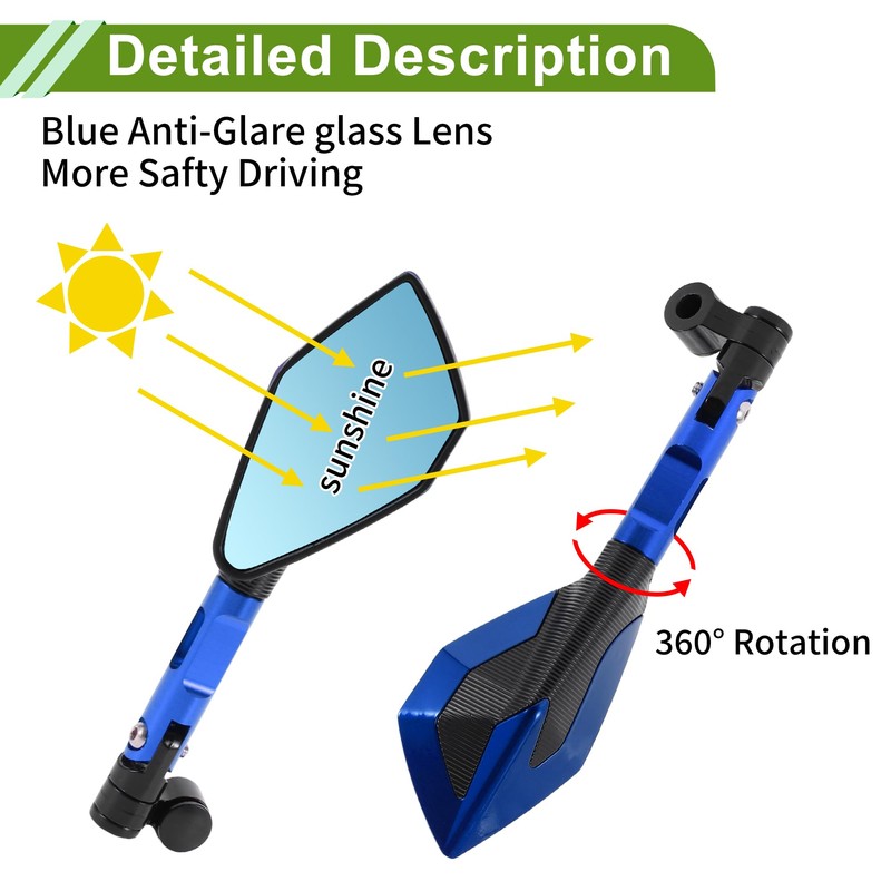 HOPESPANNER Universal Motorcycle Rear View Mirrors Adjustable Bar End Side
