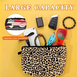 cobee Makeup Bags, Leopard Yellow Pockets for Purse Zipper Cosmetic Bag Large Makeup Organizer Tool Travel Makeup Bag Purse for Women and Girls, Yellow, fashionable