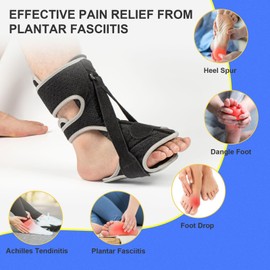 Plantar Fasciitis Night Splint, 2025 Upgraded Adjustable Plantar Fasciitis Relief Night Splint for Men and Women with Achilles Tendonitis and Plantar Droop (Black and Gray)