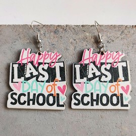 Colorful Teacher Students Earrings First Day of School Wooden Letter Drop Earrings Book Last Day Earrings Back to School Teacher Appreciation Graduation Gifts-01
