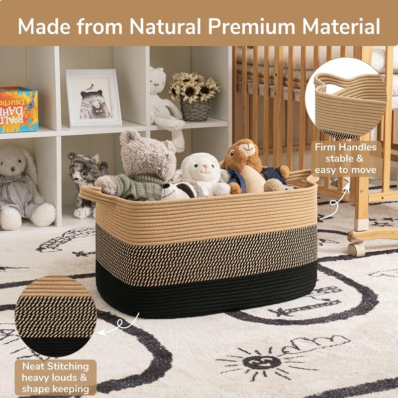 Goodpick Woven Blanket Basket, 21.6" x 14.9" x 11.8" Wicker