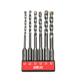 SK11 SICD-1 Hexagonal Shaft Concrete Drill Set of 6, 0.13, 0.13, 0.25, 0.24, 0.24, 0.24, 0.25, 0.24, 0.25 inches (3.0, 3.4, 5.0, 6.0, 6.4 mm)
