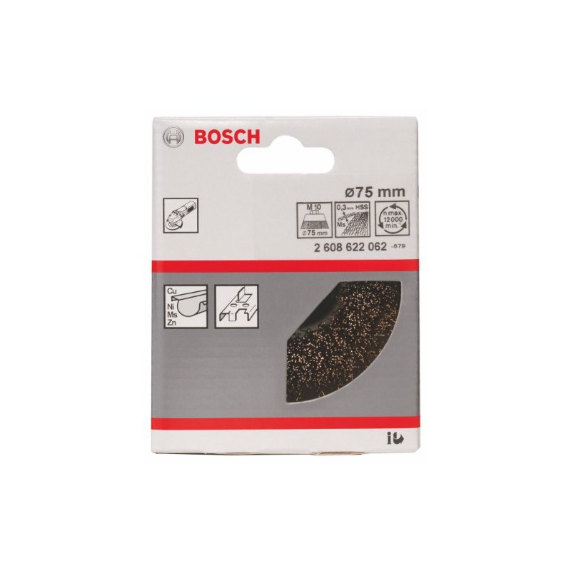 Bosch Accessories 2608622062 Cup Brush Brassed 75mm/M10, 0 V, Silver/Gold