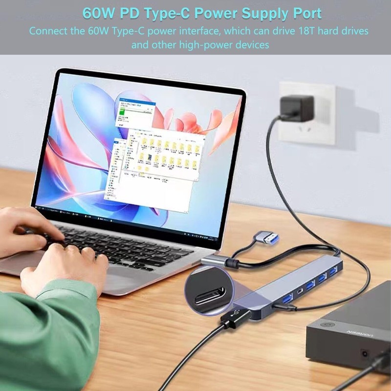 Aluminum 7 in 1 USB C Hub with USB 3.0,