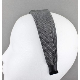 Silver Black headband 1 5/8" wide shiny satin fabric covered hair band no teeth