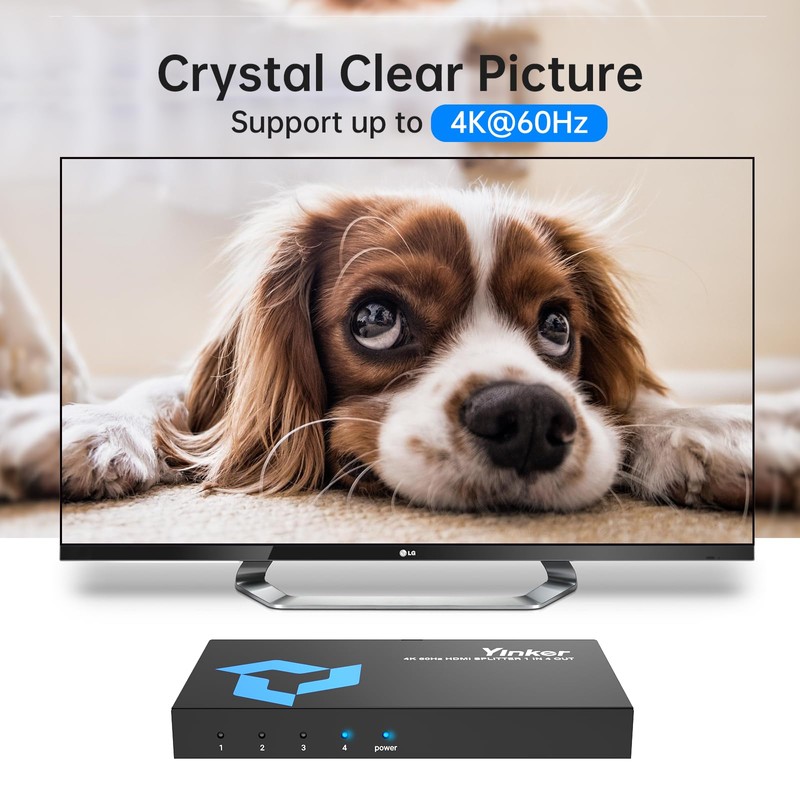 Yinker 4K@60Hz HDMI Splitter 1 in 4 Out for Multiple