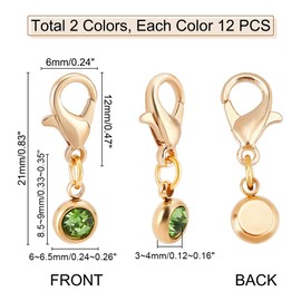 PH PandaHall Stainless Steel Birthstone Stitch Markers 24pcs Removable Clasp Locking Stitch Marker Golden Silver Dangle Pendants Crochet Charms for Knitting Yarn DIY Craft Hair Shoes Decor