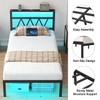 Twin Bed Frame with Smart LED Lights, Storage Headboard and