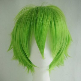 Cosplay 11.8 inches (30 cm) Men's Wig, Short Hair, 20 Colors, Handsome, Fluffy Hair, Wig, Cosplay Wig, Dark Brown (Green)