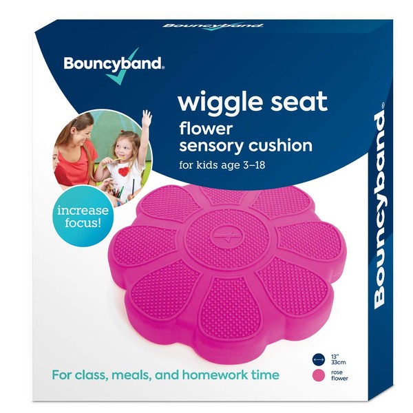 Shaped Wiggle Seats by Bouncyband–RedFlower, 13”x13”x2.2”–Inflatable Sensory Cushion for Kids,