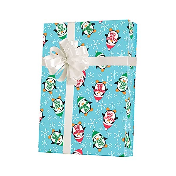 Roly Poly Penguins Christmas Gift Wrapping Roll 24" X 15' - Holiday Gift Wrap Paper
