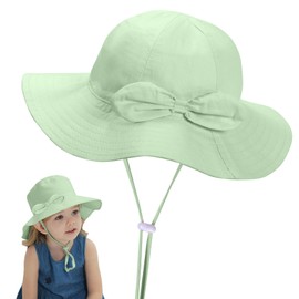 Fjquamitix Baby Sun Hat with Bow–Adjustable Soft Cotton Toddler Bucket Hats for Newborn to 3 Years,Breathable UPF 50+ Summer Cap for Baby Girls & Boys (UK, Alpha, One Size, L, Green)