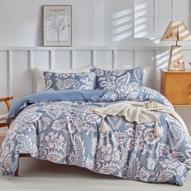 Lekesky Bed Linen 200 x 200 cm, 3-Piece Duvet Cover Microfibre Bed Linen, Blue Paisley 200 x 200 cm Bed Linen Set with Pillowcase with Zip 80 x 80 cm x 2, Paisley Blue