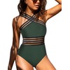 Hilor Women's One Piece Swimwear Front Crossover Swimsuits Hollow Bathing