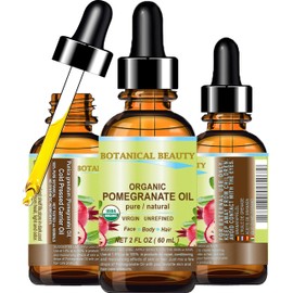 Botanical Beauty Organic POMEGRANATE OIL 100% Pure Natural Virgin Unrefined Cold-Pressed Carrier Oil 2 Fl oz 60 ml for Face, Skin, Body, Hair, Lip, Nails. Rich in vitamin C