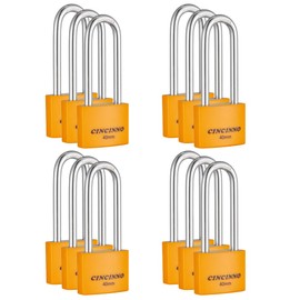 CINCINNO Covered Aluminum Key Lock, Extra Long Shackle Pad Lock with Same Key for Sheds, Storage Unit, School Gym Locker, Toolbox, 12 Pack
