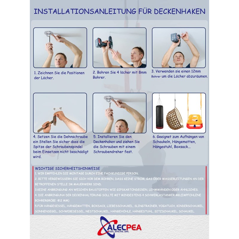 ALECPEA Stainless steel ceiling hook for punching bags, 400 kg