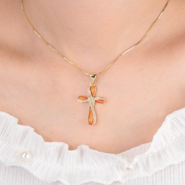 CiNily Cross Pendant Necklace Gold Plated Opal Pendant/Mystic Topaz Gemstone Pendant Criss Jewelry, yellow gold plated brass, created opal and cubic zircon