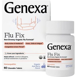 Genexa Flu Fix | Multi-Symptom Flu Remedy for Kids & Adults | Delicious Organic Acai Berry Flavor | Certified Organic & Non-GMO | Homeopathic Remedy Made Clean | 60 Chewable Tablets