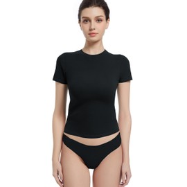 Abonlen Crewneck Short Sleeve T Shirts for Women Fitted Basic TeesY2k Going Out Tops (US, Alpha, Large, Regular, Regular, Black)