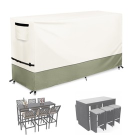 7 Piece Bar Height Patio Dining Set Covers,100% Waterproof Outdoor 76 Inch Rectangular High Wicker Bar Table and Chairs Sets Cover, Bar Table Set Covers for Patio Furniture Set, Beige