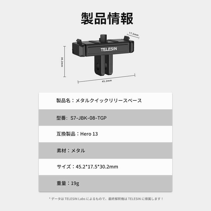 TELESIN Gopro 13 Quick Release Mount, Magnetic Mount, Compatible with