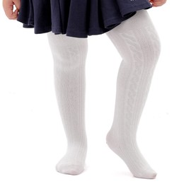 Marchare Baby Girls Tights Thick Solid Cable Knit Leggings Winter Warm Stockings For Toddler Girls 2-4T Ivory White 1 Pack