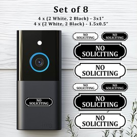 Doorbell Camera No Soliciting 8 Pack Sticker Sign, Doorbell Sticker, Ring Doorbell Sticker, Waterproof Outdoor Sticker, Tiny Sticker Sign, Door Stickers (4 White, 4 Black)