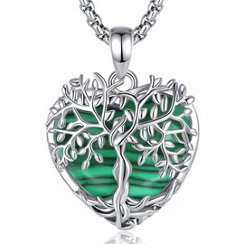 AEONSLOVE Tree of Life Necklace with Crystal, Tree of Life Moonstone Necklace for Women Turquoise Amethyst Pendant Obsidian Malachite Stone Chain Healing Stones Jewellery, Copper copper Malachite