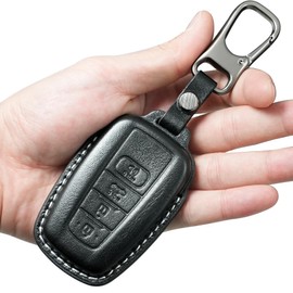 Kirsnda for Toyota Handmade Leather Key Fob Cover with Keychain,Dermis Leather Protective Key case/Skin 4 Buttons,Compatible with Camry RAV4 Highlander C-HR ect Smart Key(Black White)